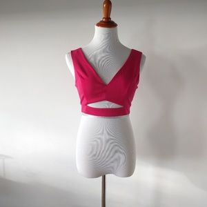 ❎ *Sold* NWOT Hot Pink Cut Out V-neck Crop Top